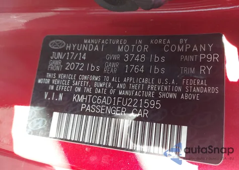 2015 Hyundai Veloster Re:flex из США, поврежденный, VIN KMHTC6AD1FU221595